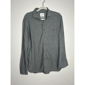 Billy Reid Shirt Mens Standard Fit Flannel Collared Button Up Plaid Gray Sz Med